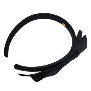 Chanel Black Satin Headband with Bow and Logo Plaque in Box